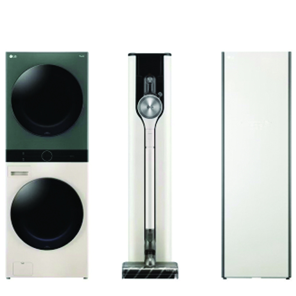 Tháp giặt sấy LG WashTower™ WT2116SHEG, Máy hút bụi cầm tay LG CordZero A9T-ULTRA và Tủ chăm sóc quần áo LG Styler - Màu be S5BOC